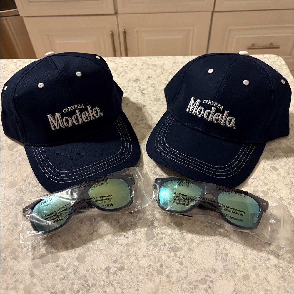 NWT Modelo set of two hats snd 2 pairs Modelo sunglasses.